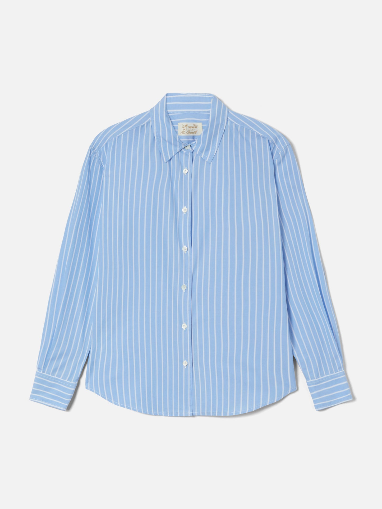 Chemise en coton Meredith à rayures bleu clair avec broderie St. Barth Queen 