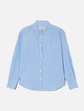 Chemise en coton Meredith à rayures bleu clair avec broderie St. Barth Queen 
