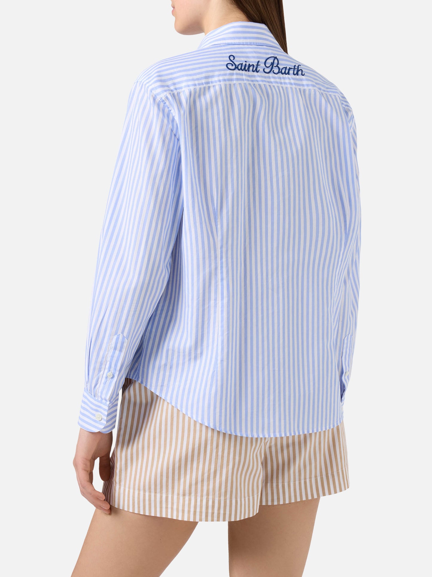 Chemise Meredith en coton à rayures bleues avec broderie Saint Barth 