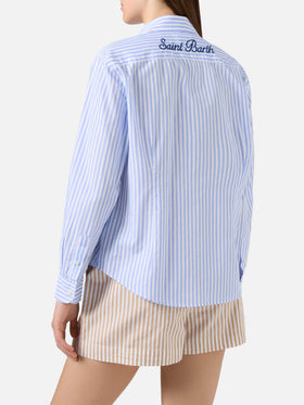 Chemise Meredith en coton à rayures bleues avec broderie Saint Barth 