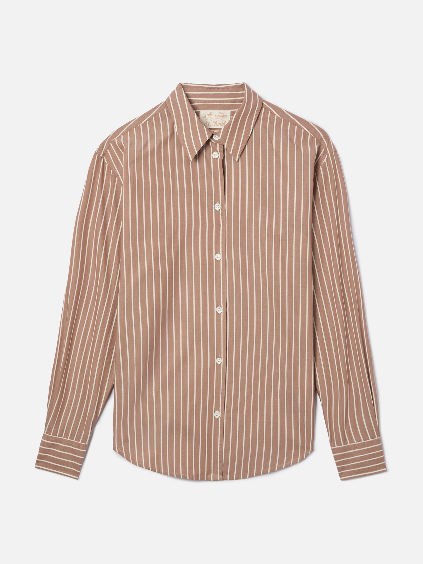 Camisa Meredith de algodón con rayas marrones y bordado Saint Barth 
