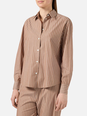 Camisa Meredith de algodón con rayas marrones y bordado Saint Barth 