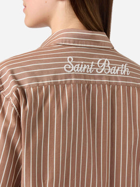 Camisa Meredith de algodón con rayas marrones y bordado Saint Barth 