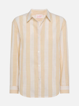 Meredith linen classic shirt with beige striped print - MC2 Saint Barth