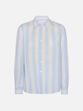 Chemise classique en coton Meredith avec imprimé à rayures bleu clair 