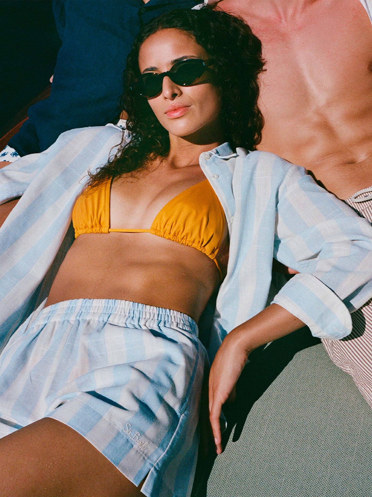 Chemise classique en coton Meredith avec imprimé à rayures bleu clair 