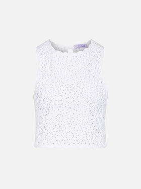 Top halterneck de crochet blanco Medison con motivo floral 