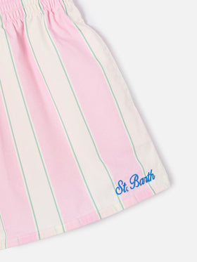 Meave Jr cotton poplin shorts with white, pink and green stripes