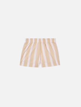 Shorts Meave Jr de popelina de algodón con rayas beige, blancas y rosas 