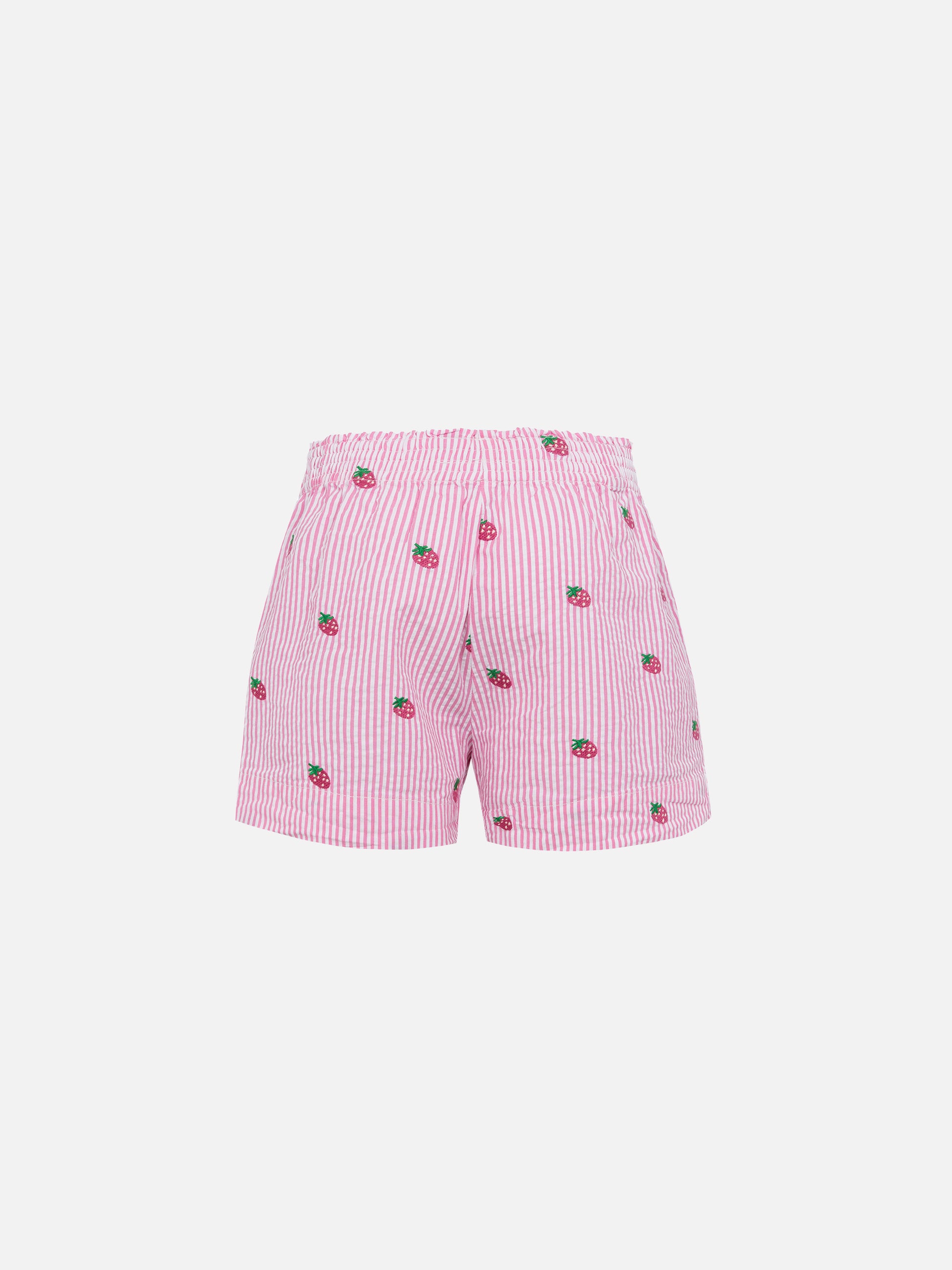 Meave Jr cotton seersucker pull-up shorts with srtrawberry embroidery - MC2 Saint Barth