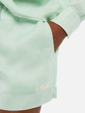 Meave sage green linen pull up shorts