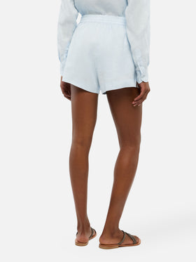 Shorts pull up Meave de lino azul claro 