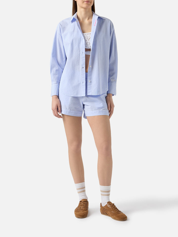 Short en seersucker rayé bleu clair Meave 