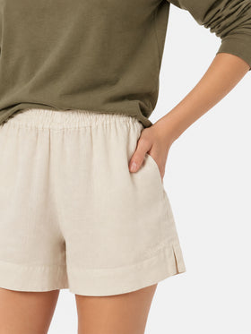 Meave cremefarbene Pull-up-Shorts aus Leinen 