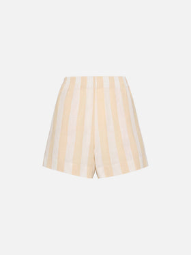 Meave linen pull up shorts with beige striped print - MC2 Saint Barth