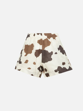 Meave – Pull-Up-Shorts aus Leinen mit Kuhfell-Print
