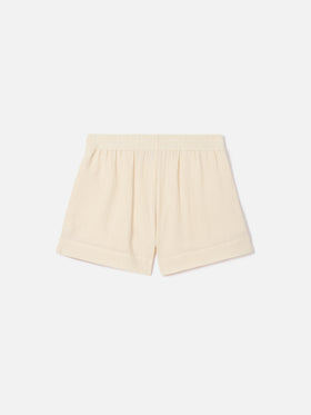 Shorts Meave de muselina de algodón color crema 