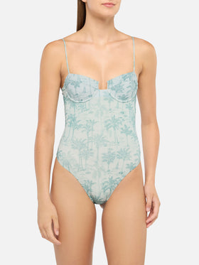 Medea lurex underwired one-piece swimsuit with toile de jouy print