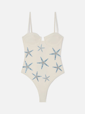 Medea ivory one-piece swimsuit with starfish embroidery