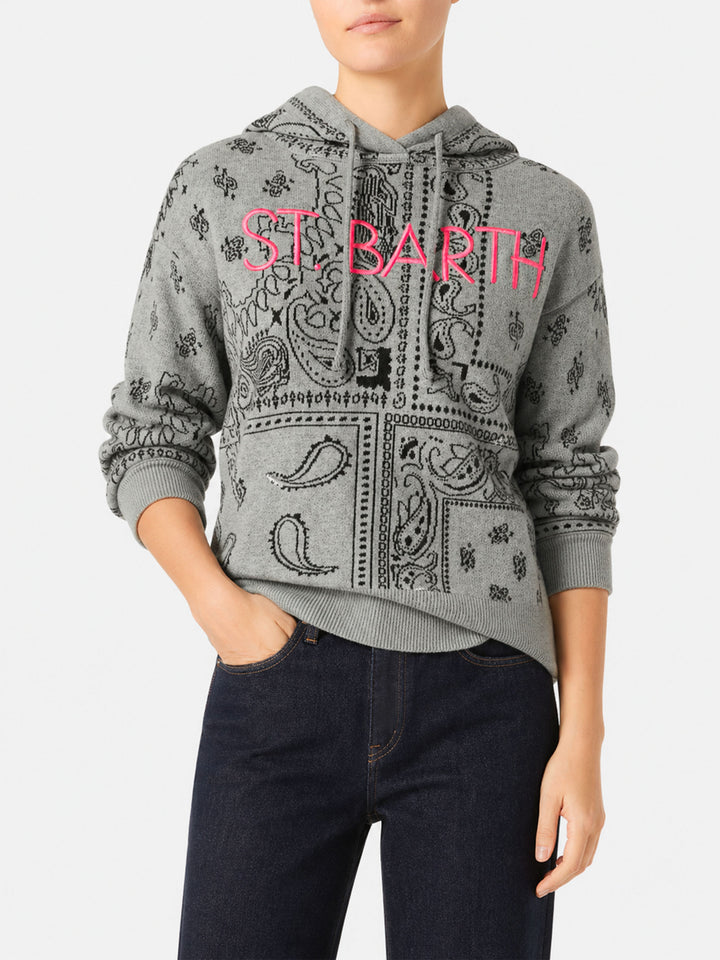 Felpa crop Meg in misto cashmere con fantasia bandana