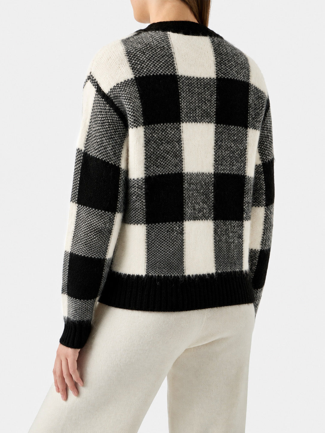 Cardigan corto Megeve fantasia vichy con bottoni gioiello
