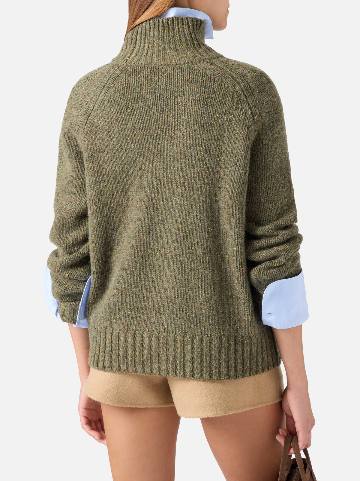 Jersey de cuello alto Meghan Donegal en mezcla de lana verde militar 