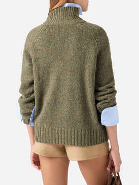 Jersey de cuello alto Meghan Donegal en mezcla de lana verde militar 