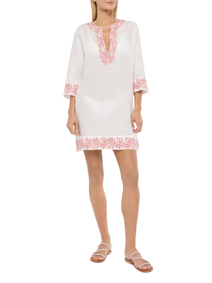 Macha linen tunic dress with coral print