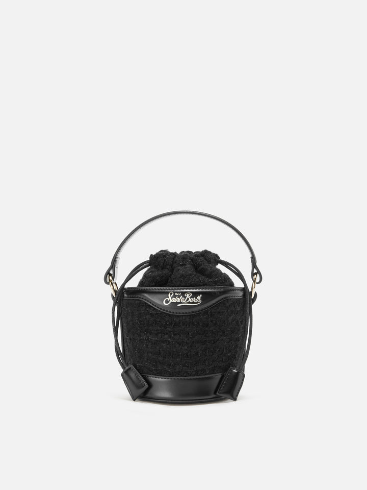 Sac seau Mila Tweed en tweed noir mélangé laine 