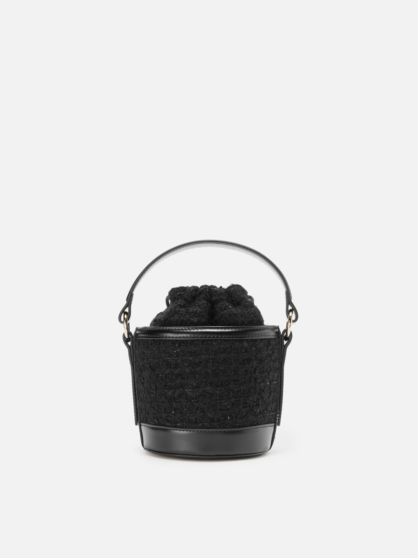 Mila Tweed Bucket Bag aus schwarzem Tweed-Wollmischgewebe