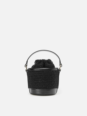 Mila Tweed Bucket Bag aus schwarzem Tweed-Wollmischgewebe