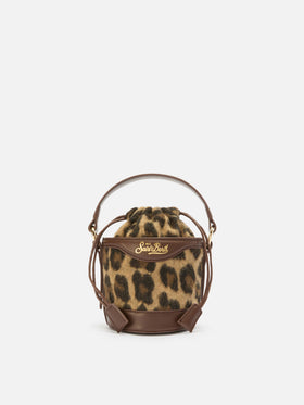 Mila Tweed Bucket Bag aus Tweed mit Leopardenmuster aus Wollmischung