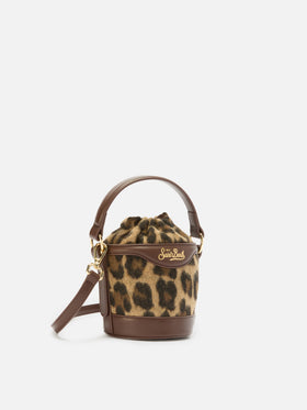 Mila Tweed Bucket Bag aus Tweed mit Leopardenmuster aus Wollmischung