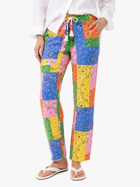 Pantalones de lino con bandana multicolor Millie 