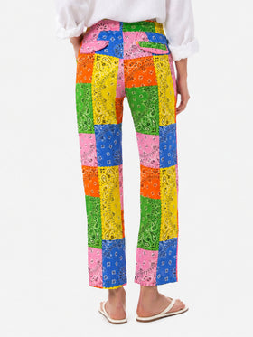 Pantalones de lino con bandana multicolor Millie 