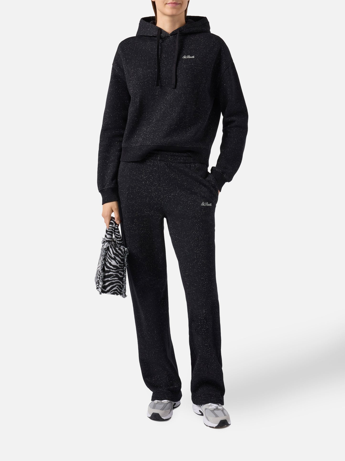 Mindy Hoodie aus schwarzem Baumwoll-Lurex-Gemisch