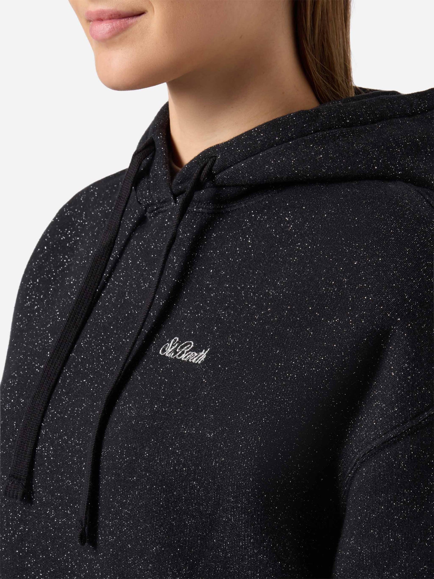 Mindy Hoodie aus schwarzem Baumwoll-Lurex-Gemisch