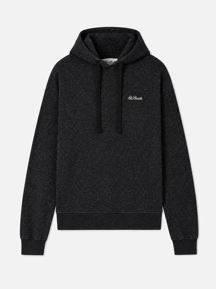 Sudadera con capucha Mindy en mezcla de algodón-lúrex negro 