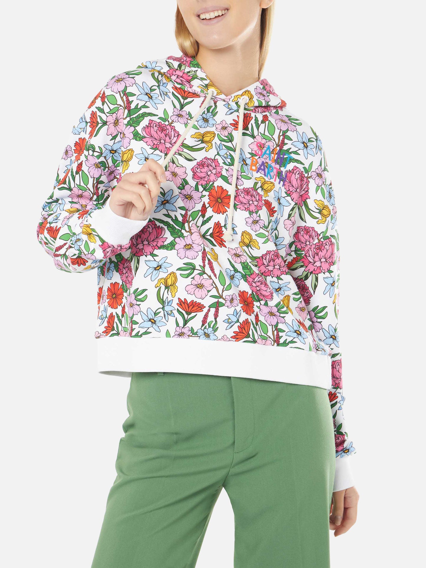 Kapuzenpullover aus Baumwolle mit Blumenprint