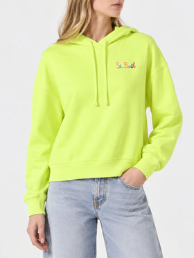 Fluogelber Hoodie mit St. Barth-Stickerei 