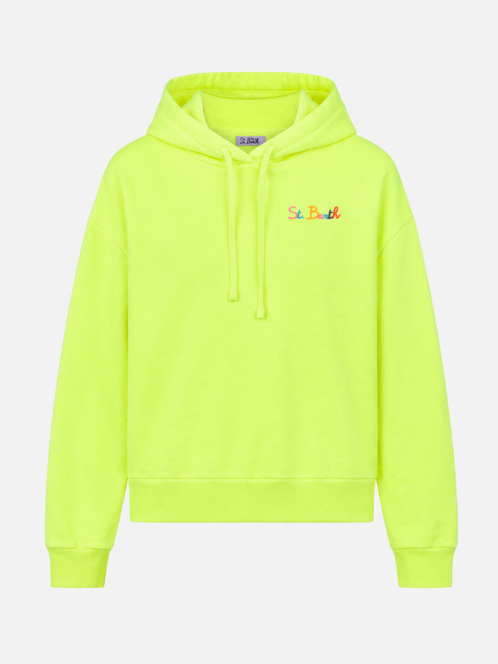 Fluogelber Hoodie mit St. Barth-Stickerei 
