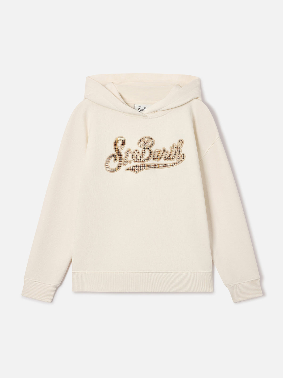 Cream Mindy cotton blend hoodie with St. Barth tartan insert