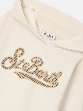 Cream Mindy cotton blend hoodie with St. Barth tartan insert