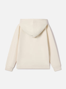 Cream Mindy cotton blend hoodie with St. Barth tartan insert