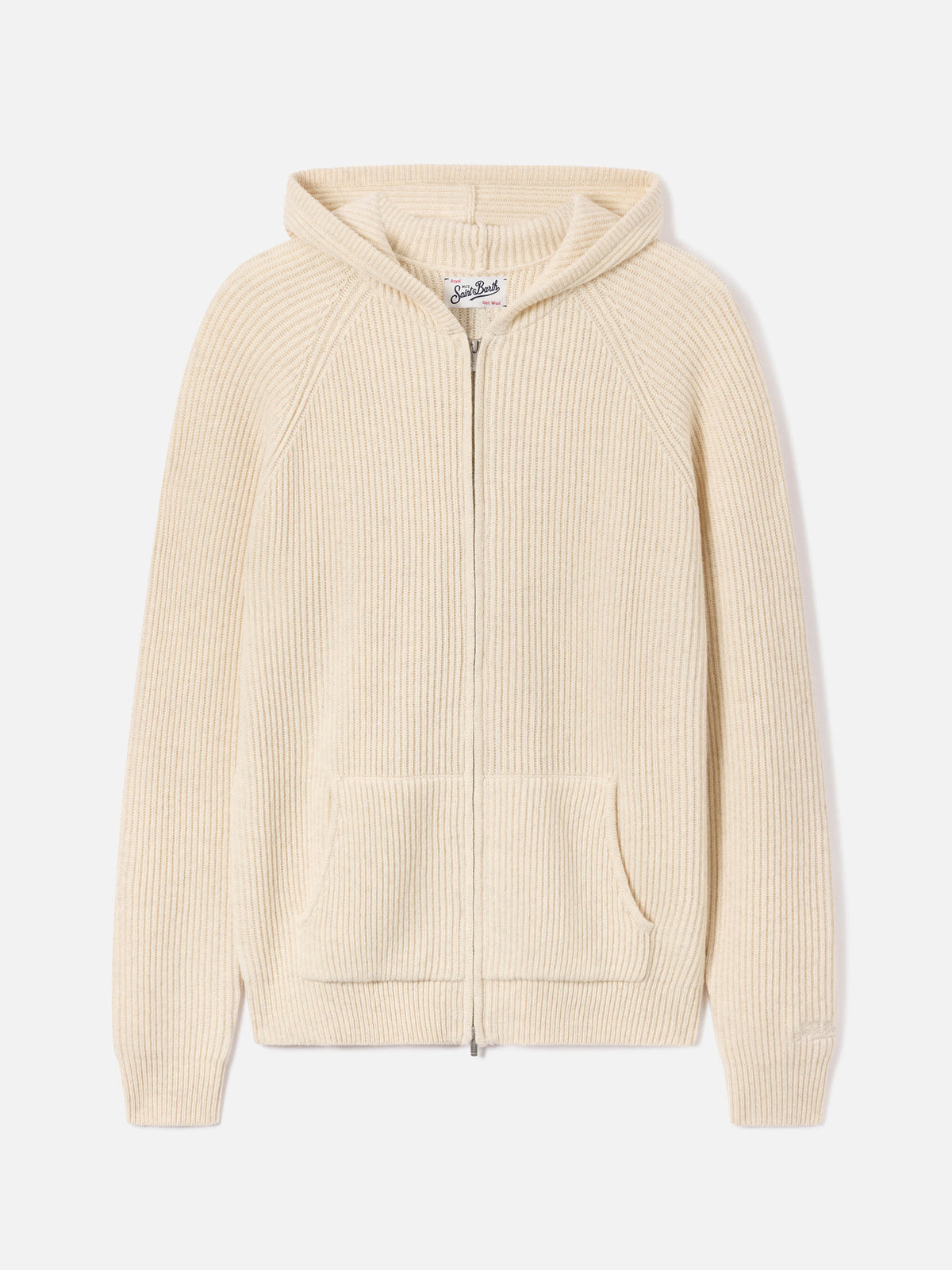 Beiger Malcolm Strick-Hoodie aus Wolle mit durchgehendem Reißverschluss 