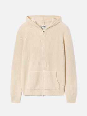 Beiger Malcolm Strick-Hoodie aus Wolle mit durchgehendem Reißverschluss 