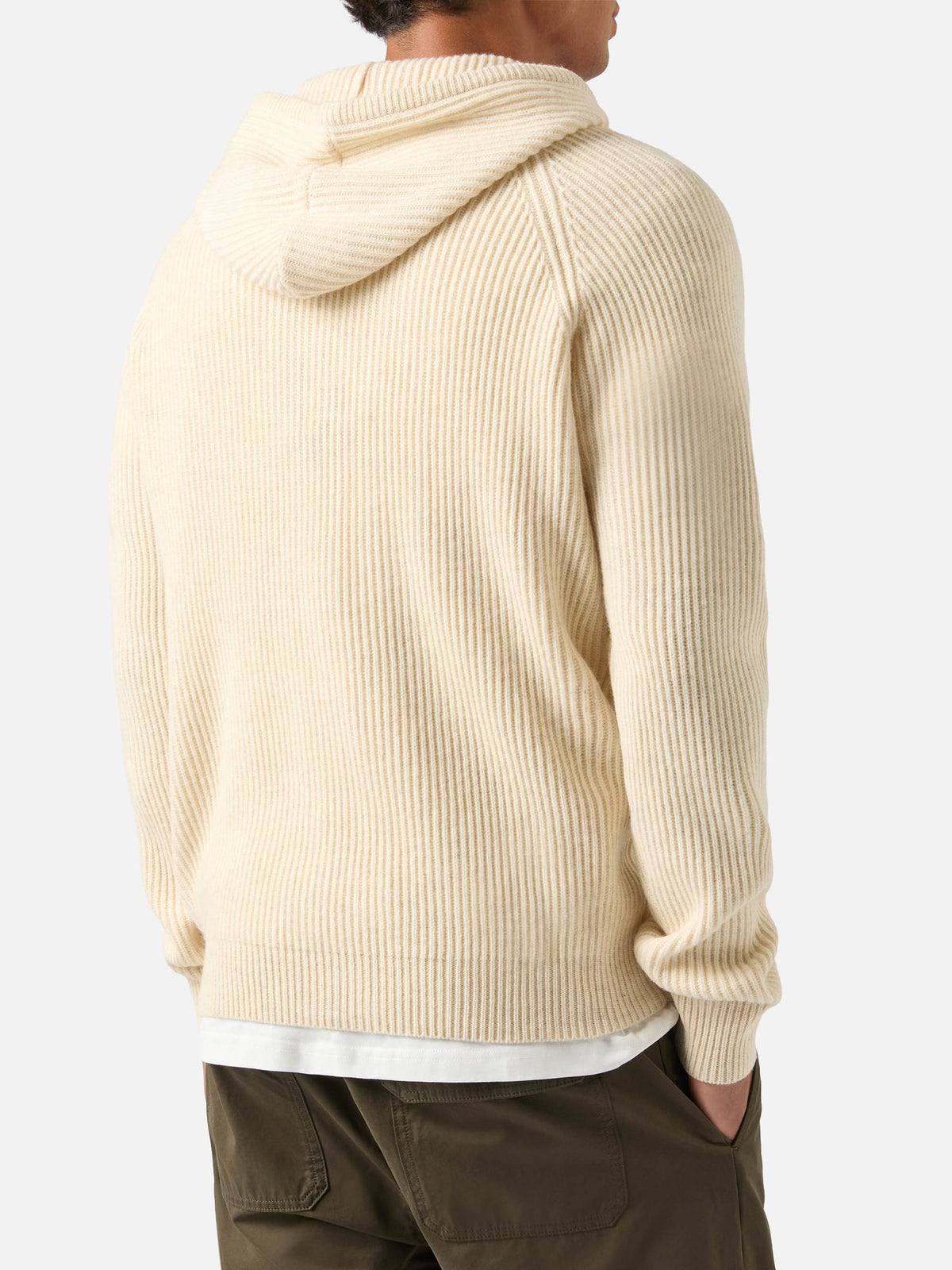 Punto con capucha Malcolm de lana beige con cremallera completa 