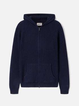 Navy blue Malcolm Wollstrick-Hoodie mit durchgehendem Reißverschluss 