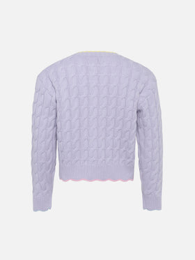 Girl lilac wavy cable knit cardigan Mallery with contrast buttons and details - MC2 Saint Barth