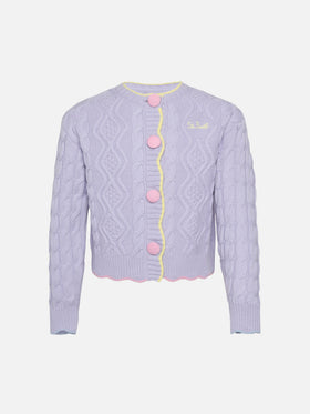 Girl lilac wavy cable knit cardigan Mallery with contrast buttons and details - MC2 Saint Barth